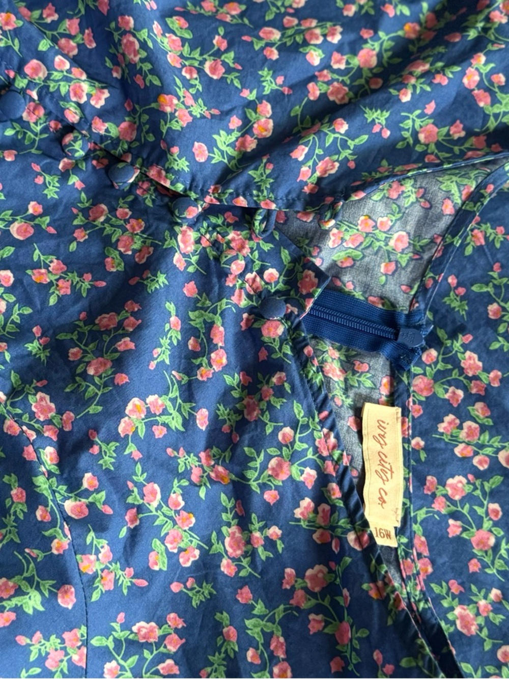 Ivy City Co Vintage Inspired Blue Floral Zip-Back Button Dress Pink Blossoms 16W - Picture 13 of 13